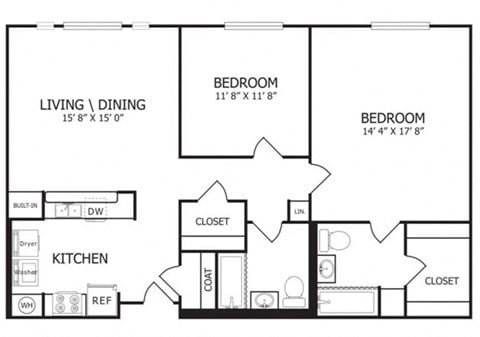 Floor plan for 2 beds, 2 baths, 1098 sqft